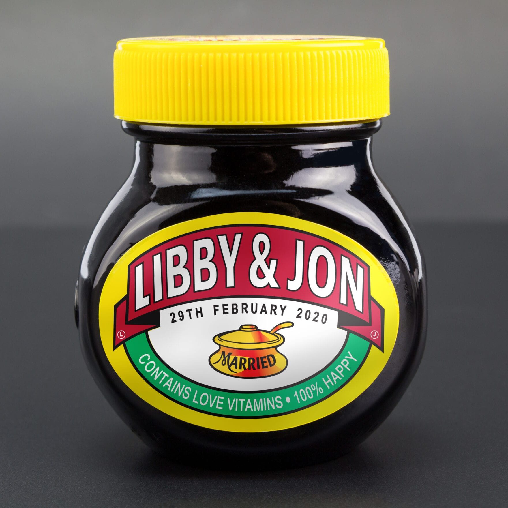 Marmite Jar label design for a wedding