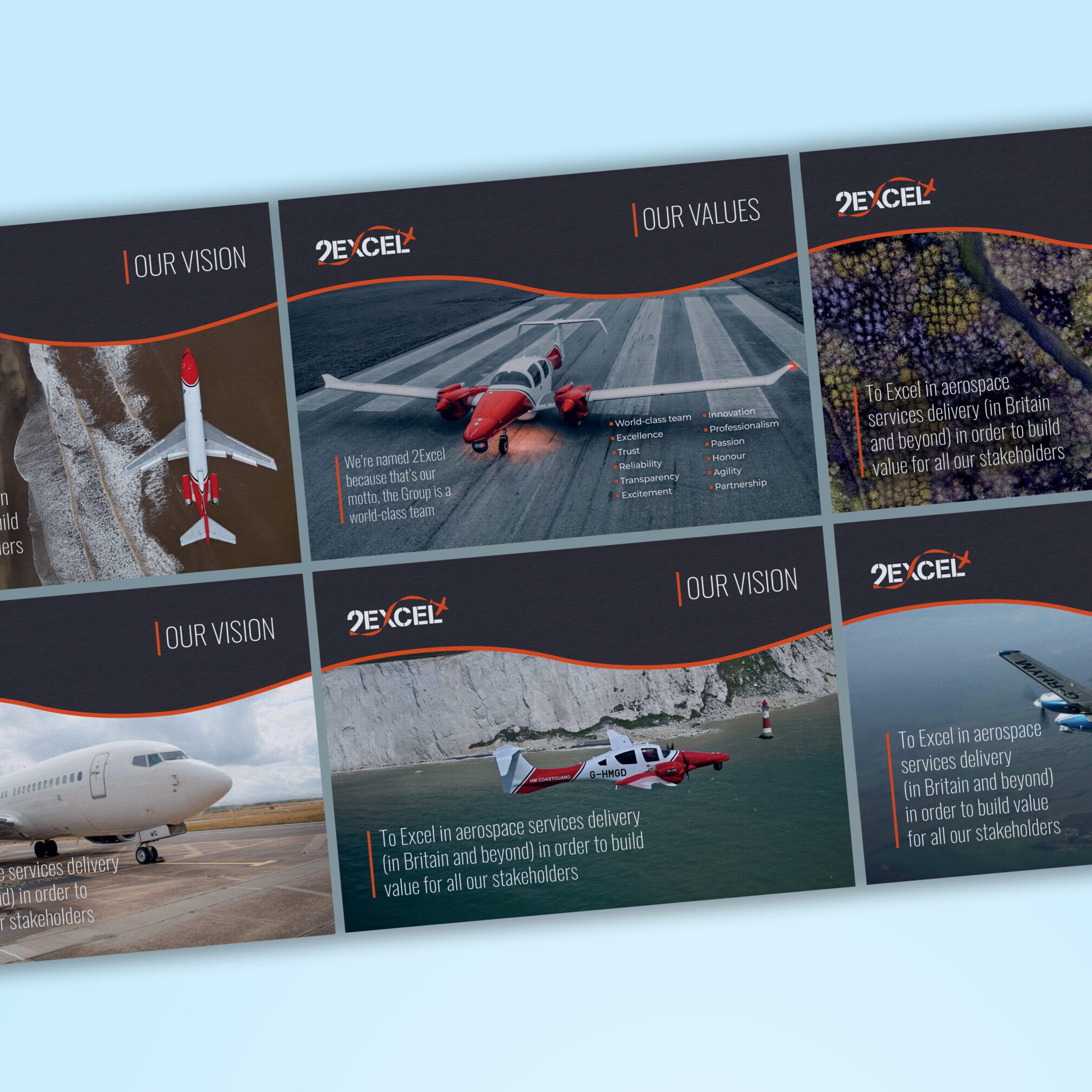 Vision and Values boards for 2Excel's offices